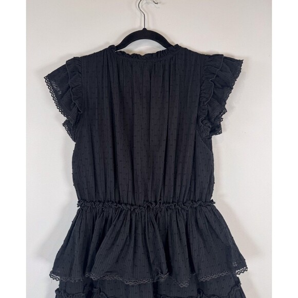 Talulah Womens Dress Black Mini Layered Ruffle Swiss Dot V Neck Fit Flare Small - Picture 9 of 11